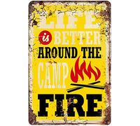 WZVZGZ Plaque vintage en métal avec citation en anglais « Life is Better Around The Camp Fire » - Décoration murale rétro - 20,3 x 30,5 cm