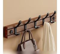 WZWZEN 4/5/6/7 Crochets, Porte-manteau Mural, Patère En Bambou Robuste, Cintre Avec Crochets Mobiles Pour Vêtements Serviettes Chapeaux Clés(Retro color,50cm/19.6in)