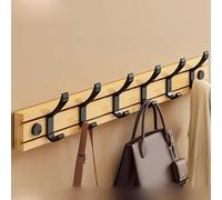 WZWZEN 4/5/6/7 Crochets, Porte-manteau Mural, Patère En Bambou Robuste, Cintre Avec Crochets Mobiles Pour Vêtements Serviettes Chapeaux Clés(Natural,60cm/23.6in)