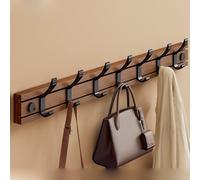 WZWZEN 4/5/6/7 Crochets, Porte-manteau Mural, Patère En Bambou Robuste, Cintre Avec Crochets Mobiles Pour Vêtements Serviettes Chapeaux Clés(Retro color,70cm/27.5in)