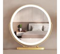 WZWZEN Miroir De Courtoisie Rond À LED, Intensité Variable avec 3 Modes, Cadre en Métal, Miroir De Maquillage Rotatif À 360°, pour Dressing Et Chambre À Coucher(Gold,45 * 49cm/17.7 * 19.2in)