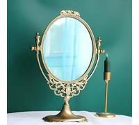 WZWZEN Miroir De Maquillage Vintage, Miroir De Coiffeuse Doré Antique, Petit Miroir Mural Ovale avec Cadre en Métal, Rotation Réglable À 360° pour Table De Chambre