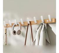 WZWZEN Porte-manteau Mural En Bois Robuste, Porte-serviettes Mural, 3/4/5/6/7/8 Crochets En Alliage D'aluminium Pour Manteaux Chapeaux Clés Peignoirs(Natural,75cm/29.5in)