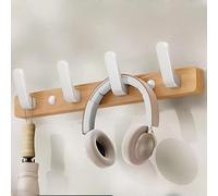 WZWZEN Porte-manteau Mural En Bois Robuste, Porte-serviettes Mural, 3/4/5/6/7/8 Crochets En Alliage D'aluminium Pour Manteaux Chapeaux Clés Peignoirs(Natural,35cm/13.7in)