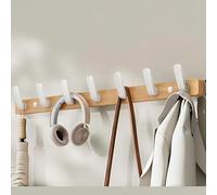 WZWZEN Porte-manteau Mural En Bois Robuste, Porte-serviettes Mural, 3/4/5/6/7/8 Crochets En Alliage D'aluminium Pour Manteaux Chapeaux Clés Peignoirs(Natural,65cm/25.5in)