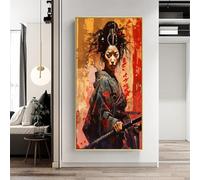 WZXGHE Images japonaises Samurai - Impression d'art - Portrait de samouraï rouge - Grand tableau décoratif mural - Pour salon et chambre à coucher - Sans cadre - B, 60 x 180 cm