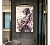 WZXGHE Poster japonais de samouraï, portrait de femme samouraï, poster impression d'art, moderne pour salon, chambre à coucher, images décoratives murales sans cadre, D, 40 x 50 cm