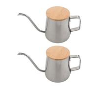 Wzxksoac 2X,350 ML Long Étroit Bec Verseur Pot de Col de Cygne en Acier Inoxydable Bouche D'ÉGouttement À la Main À Verser sur Une CafetiÈRe et Une ThÉIÈRe avec Couvercle en Bois