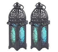 Wzxksoac 2X Bougeoirs Antivent Lanterne Bougie Chandelier À Suspension en Verre de Fer Votif DÉcoration (Noir)