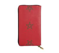 WZYCWB 19,1 x 10,4 cm de long, portefeuille en cuir drapeau du Maroc, compartiment à fermeture éclair, grande capacité, un bon cadeau pour les amis, noir, One Size