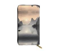 WZYCWB 19 x 10,4 cm de long, pochette Sansui, portefeuille en cuir d'entreprise japonaise, compartiment à fermeture éclair, grande capacité, un bon cadeau pour les amis, noir, One Size