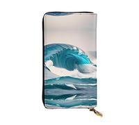 WZYCWB 19 x 10,4 cm de long, portefeuille en cuir motif vague de mer bleu dessin animé, compartiment à fermeture éclair, grande capacité, un bon cadeau pour les amis, noir, One Size