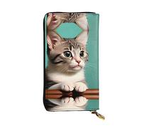 WZYCWB 19 x 10,4 cm de long, un portefeuille en cuir curieux chat, compartiment à fermeture éclair, grande capacité, un bon cadeau pour les amis, noir, One Size