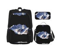 WZYCWB Alps Snow Mountains Campus Life Lot de 3 sacs à dos d'écolier + trousse + sac à déjeuner pour répondre à tous les besoins quotidiens des étudiants