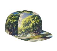 WZYCWB Ancient Oak Trees Towering Casquette de baseball à bord plat imprimée, taille réglable, chapeau décontracté coupe-vent pour randonnée et camping, noir