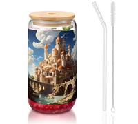 WZYCWB Anime Castle Sky Couvercle en bambou imprimé pour café glacé chaud et froid, thé au lait et bière. Une tasse à eau élégante.