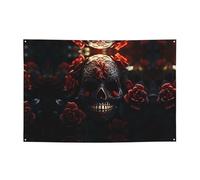 WZYCWB Bannière de fête à motif tête de mort et rose, parfaite pour les anniversaires, les fêtes de Noël, les remises de diplôme et les anniversaires.