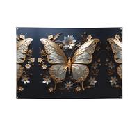 WZYCWB Bannière de fête imprimée papillons dorés et blancs, 119,4 x 180,3 cm, parfaite pour les anniversaires, les vacances, les remises de diplôme et les anniversaires.