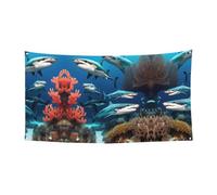 WZYCWB Bannière de fête motif requin sous-marin corail pour fête d'anniversaire ou décorations de vacances