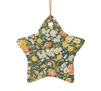 WZYCWB Beau pendentif en céramique en forme d'étoile à motif de fleurs, parfait pour décorer votre arbre de Noël pour les fêtes d'hiver