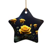 WZYCWB Beau pendentif en céramique en forme d'étoile avec motif de roses jaunes, parfait pour décorer votre arbre de Noël pour les fêtes d'hiver, taille unique, Céramique