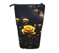 WZYCWB Beau porte-stylo rétractable imprimé roses jaunes adapté pour une utilisation comme simple trousse de maquillage, portefeuille, etc.