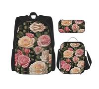 WZYCWB Beaucoup de belles roses sac à dos (3 pièces), sac à dos grande capacité, sac d'école, trousse à crayons, sac à déjeuner