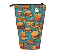 WZYCWB Beaucoup de porte-stylos rétractables imprimés de frites hamburgers de dessin animé, convient pour une utilisation comme simple trousse de maquillage, portefeuille, etc.