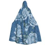 WZYCWB Belle cape à capuche à motifs roses sur fond bleu | Parfaite pour Halloween, bal masqué et fêtes à thème.