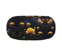 WZYCWB Belle trousse à crayons de grande capacité avec roses jaunes - Boîte de rangement multifonctionnelle, portable et durable pour fournitures de bureau et scolaires, Noir , Taille unique, Trousse