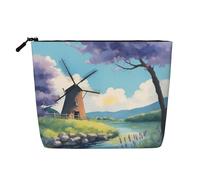 WZYCWB Belle trousse de maquillage à motif moulin à vent de rivière, trousse de maquillage de voyage, sac de rangement multifonctionnel, rangement pour les nécessités quotidiennes