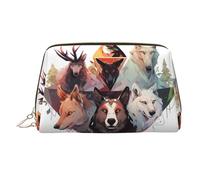 WZYCWB Belle trousse de maquillage en cuir imprimé cactus - Sac de rangement élégant et portable pour cosmétiques, Loups et rennes, Taille unique