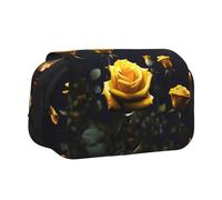 WZYCWB Belle trousse portable avec impression de roses jaunes, idéale pour organiser les stylos au bureau ou ranger des pinceaux de maquillage