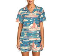 WZYCWB Big ship and moon Ensemble de pyjama à manches courtes pour femme - Cardigan doux et respirant, Noir , 5XL-6XL