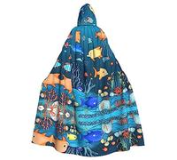 WZYCWB Bleu monde sous-marin de poisson Halloween décoration cape adulte grande taille capuche cape unisexe carnaval cape pour bal masqué jeu de rôle