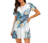 WZYCWB Blue Butterfly On Blossom Flo Chemise de nuit à manches courtes pour femme - Coupe ample, adaptée pour dormir et se détendre, Noir , XXL