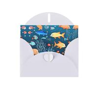 WZYCWB Blue Underwater World of Fish Cartes de vacances en papier nacré pour toutes les occasions, Noël, remerciement, mariage, anniversaire, Saint-Valentin