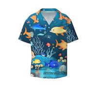 WZYCWB Blue Underwater World of Fish Chemise à manches courtes pour homme Imprimé Casual Chemise boutonnée Tailles S-4XL, noir, Taille L