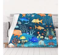 WZYCWB Blue Underwater World of Fish Couverture en flanelle imprimée 127 x 101,6 cm - 76,2 à 203,2 cm. Une couverture chaude pour l'automne à la maison et une couverture de voyage portable.