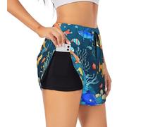 WZYCWB Blue Underwater World of Fish Short de sport d'été idéal pour la course à pied, la gym et le yoga, noir, Taille XL