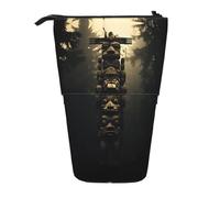 WZYCWB Boîte de rangement rétractable en forme de statue en bois pour porte-stylos, pinceaux de maquillage ou sacs à cordon de serrage.