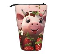 WZYCWB Boîte de rangement rétractable en forme de vache et de fraises pour stylos, pinceaux de maquillage ou sacs à cordon de serrage.