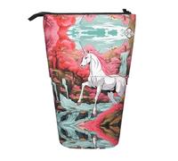 WZYCWB Boîte de rangement rétractable licorne rose pour porte-stylos, pinceaux de maquillage ou sacs à monnaie avec cordon de serrage.