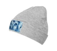 WZYCWB Bonnet tricoté noir à motif d'herbe bouclée bleue - Convient pour les hommes et les femmes, les voyages en plein air, les activités d'hiver, gris, taille unique