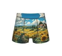 WZYCWB Boxer pour homme Motif champ de tournesol Taille élastique confortable (S-4XL), Noir , L