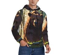 WZYCWB Brown Bear in the Forest Sweat à capuche ample à manches longues avec cordon de serrage pour homme, Noir/blanc, M