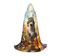WZYCWB Cape à capuche imprimée de chat ludique de taille moyenne, costume de fête, carnaval, taille S/M/L