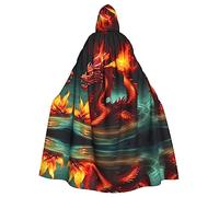 WZYCWB Cape de décoration d'Halloween Roi Dragon dans le feu, cape à capuche pour adulte, grande taille, cape de carnaval unisexe pour bal masqué, jeu de rôle