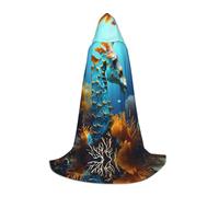 WZYCWB Cape de magicien bleu imprimée hippocampe S, costume de fête à thème, cape de cosplay pour adultes et adolescents, tailles S, M, L