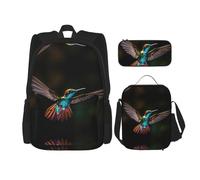 WZYCWB Cartable avec motif colibri + trousse à crayons + sac à déjeuner pour tous les jours